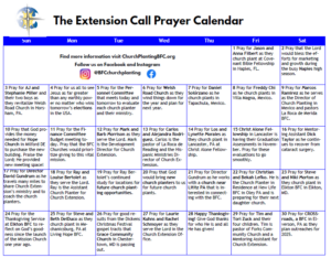 a month calendar with one prayer request for each day